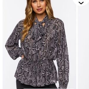 Forever 21 Snake Print Long Sleeve Shear Top